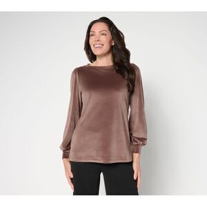 Maya J Women's Top Sz L Belleour Blouson Sleeve Brown A703695